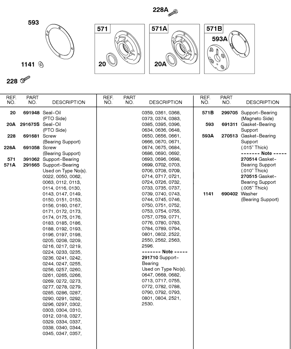 Bearing Supports, Gaskets Diagram and Parts List for 326431-0129-XX  Briggs and Stratton Engine